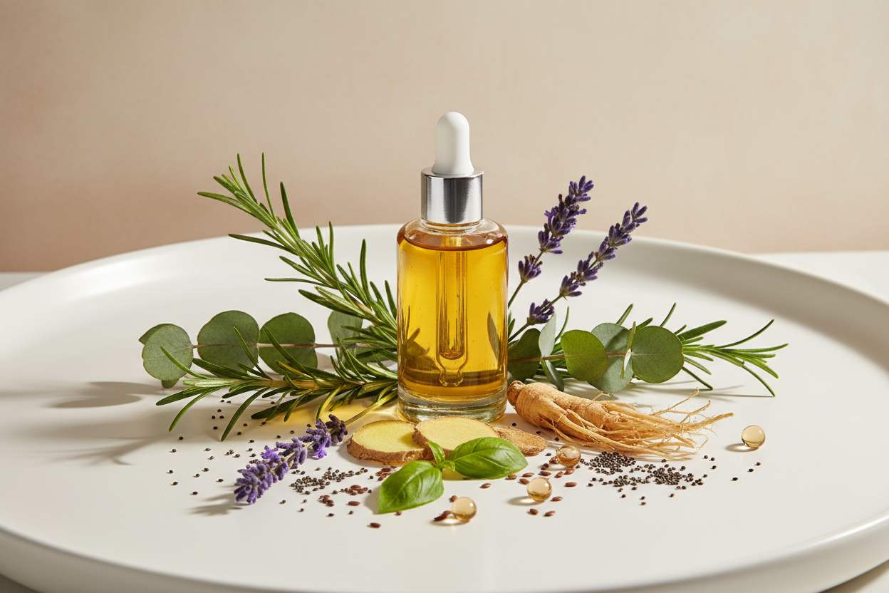 hair growth oil with plants make it look very professional